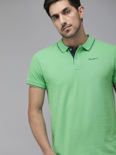 

Pepe Jeans Men Green Maxton SS Solid Polo Collar Pure Cotton T-shirt