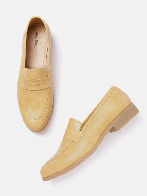 

Allen Solly Women Mustard Yellow Croc Textured Penny Loafers