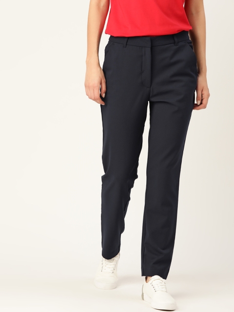 

United Colors of Benetton Women Navy Blue Solid Cigarette Trousers
