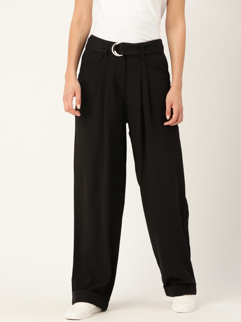 

United Colors of Benetton Women Black Regular Fit Solid Parallel Trousers