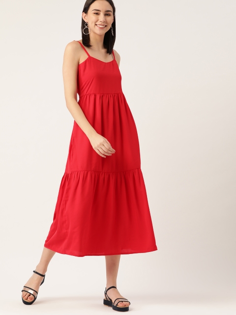 

DressBerry Women Red Solid Tiered A-Line Dress