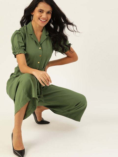 

DressBerry Women Green Solid Basic Cropped Jumpsuit & Belt