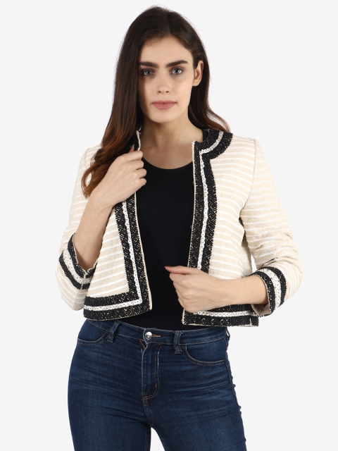 

Diwaah Women Cream-Coloured Embroidered Open Front Jacket