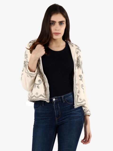 

Diwaah Women Cream-Coloured & Silver-Coloured Embellished Tailored Jacket