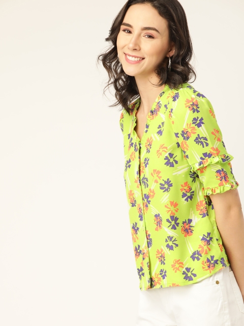 

DressBerry Women Green & Purple Regular Fit Printed Casual Shirt