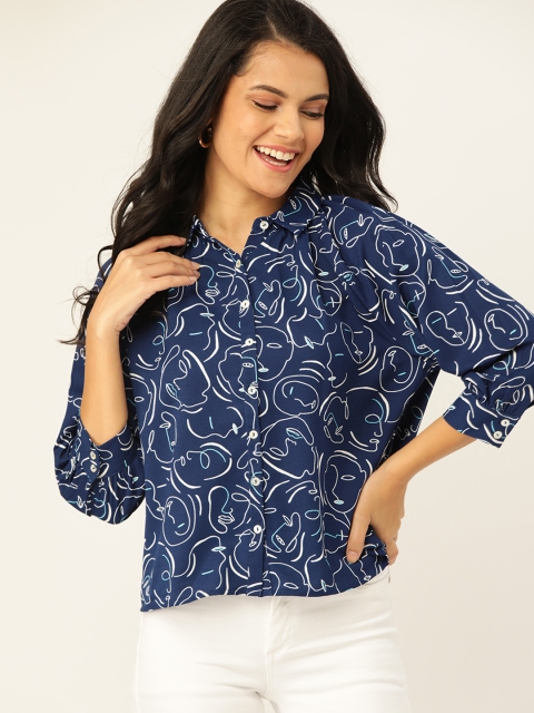 

DressBerry Women Navy Blue & White Regular Fit Abstract Printed Casual Shirt