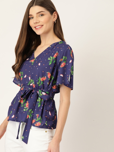

DressBerry Purple & Pink Floral Printed Slit Sleeves Wrap Top