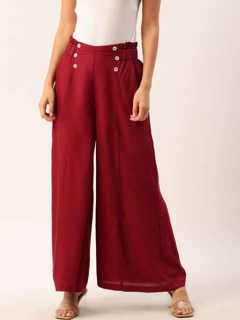 

DressBerry Women Maroon Solid Sustainable ECOVERO Parallel Trousers