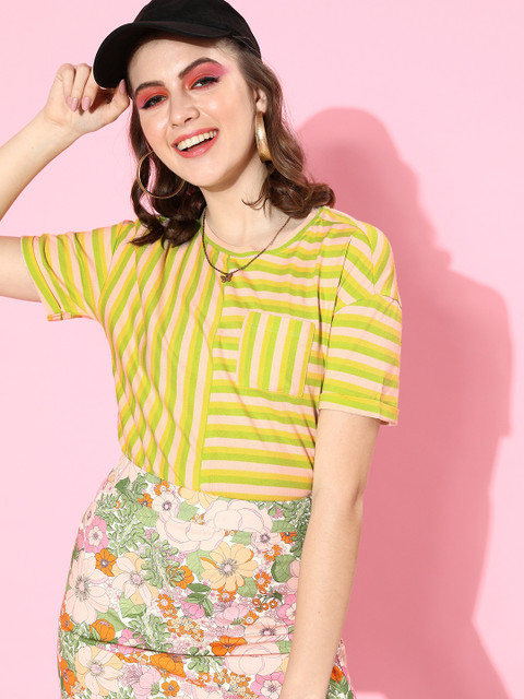 

DressBerry Women Yellow Striped Tshirt