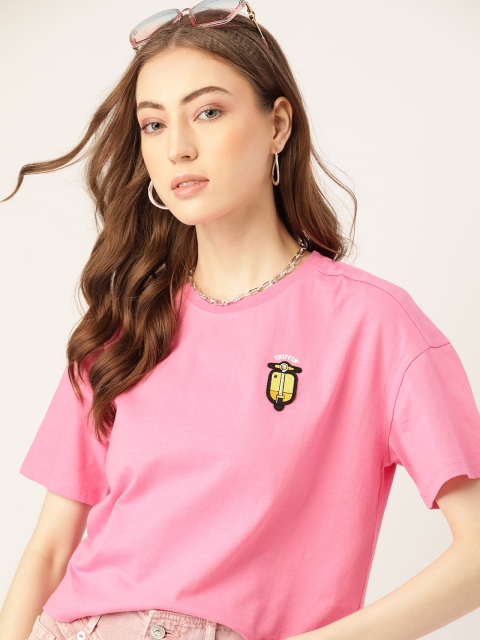 

DressBerry Women Pink Pure Cotton Solid T-shirt