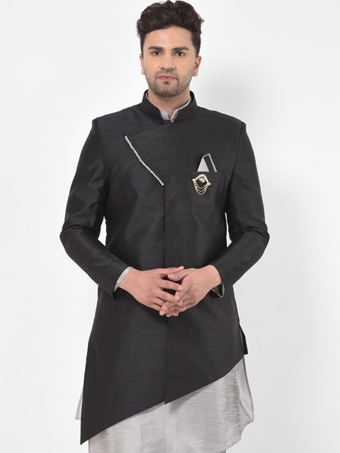 

SG RAJASAHAB Men Black Self Design Longline Ethnic Jacket