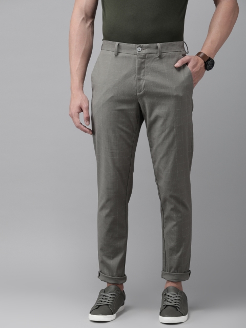 

Blackberrys Men Grey LEAQUE Slim Fit Self-Checked Regular Trousers