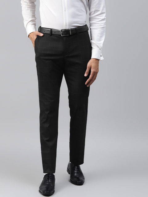 

Blackberrys Men Black & White Skinny Fit Checked Formal Trousers