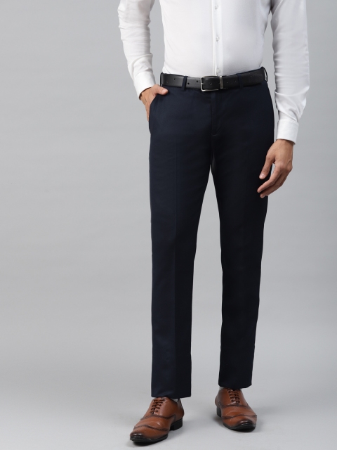 

Blackberrys Men Navy Blue Tapered Fit Self Design Formal Trousers