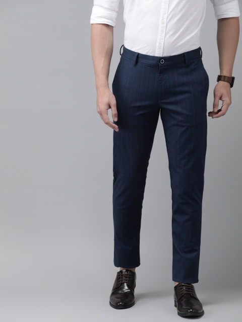 

Blackberrys Men Navy Blue ADAM Slim Fit Checked Regular Trousers