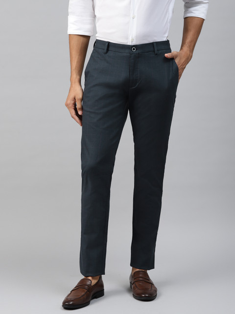 

Blackberrys Men Navy Blue Skinny Fit Checked Trousers, Olive