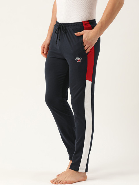 

PORTBLAIR Men Navy Blue Solid Knitted Lounge Pants With Colourblock Detail