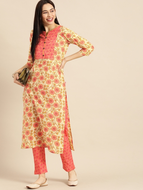 

Varanga Women Beige & Peach-Coloured Printed Kurta with Trousers