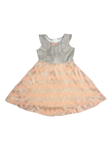 

Doodle Girls Peach-Coloured & Grey Self Design Fit and Flare Dress