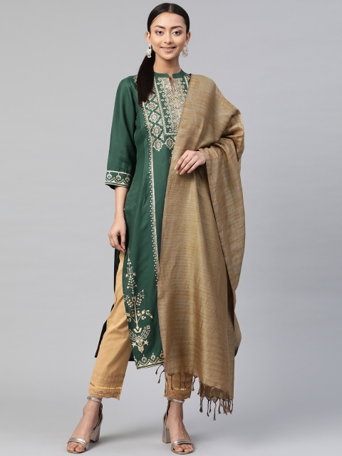 

Juniper Women Green & Golden Ethnic Motifs Print Kurta with Dupatta & Scrunchie