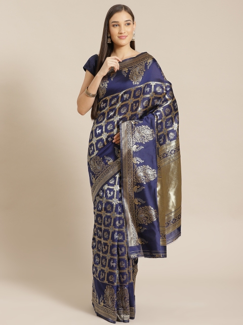 

Anubhutee Navy Blue & Golden Woven Design Banarasi Saree