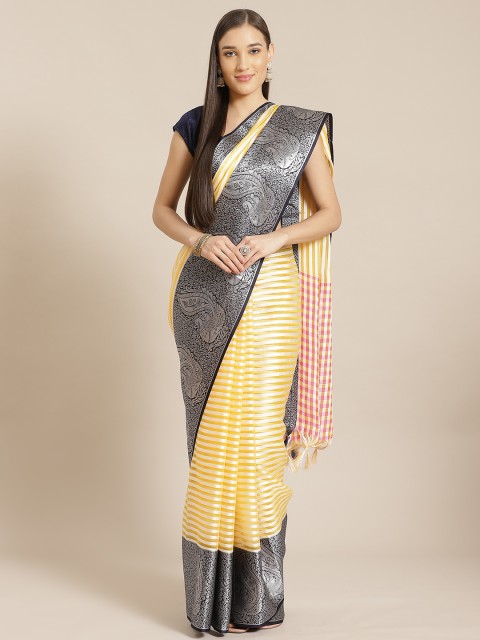 

Anubhutee Yellow & Cream-Coloured Striped Banarasi Saree