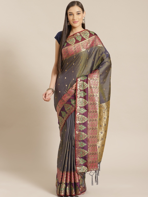 

Anubhutee Charcoal Grey & Navy Blue Dual-Toned Woven Design Banarasi Saree