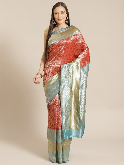

Anubhutee Red & Sea Green Woven Design Banarasi Saree