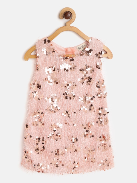 

Bella Moda Girls Peach-Coloured Sequined & Faux Feathered A-Line Dress