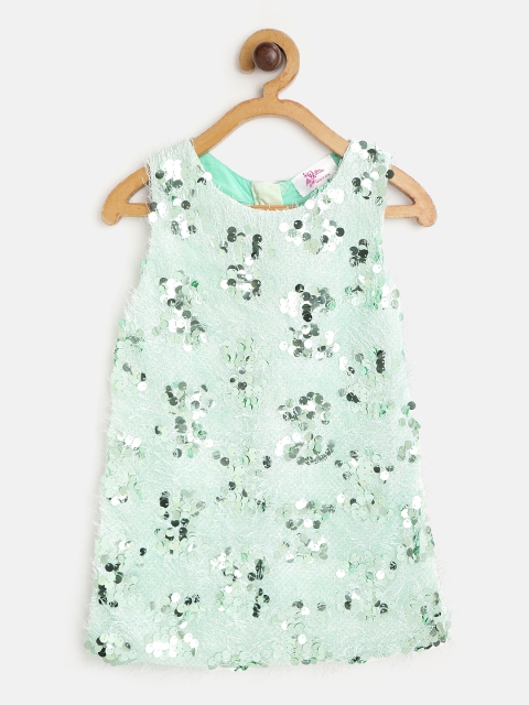 

Bella Moda Girls Mint Green Sequined & Faux Feathered A-Line Dress