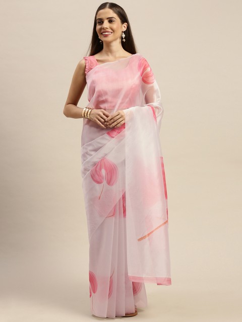 

Rajnandini Off-White & Pink Floral Printed Saree
