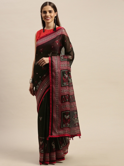 

Rajnandini Black & Red Jute Silk Embellished Patola Saree