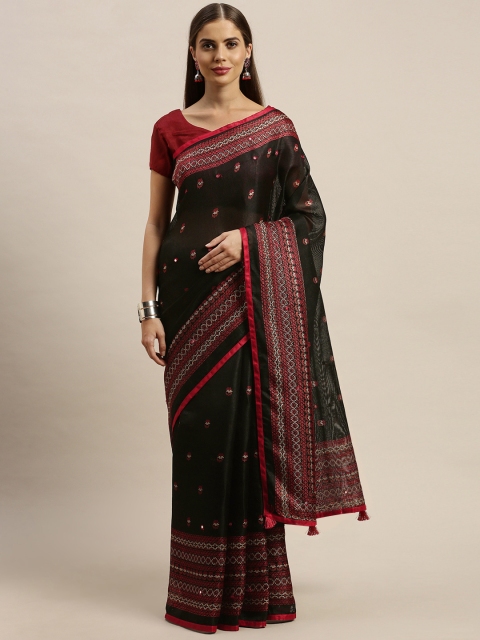 

Rajnandini Black & Red Jute Silk Embellished Patola Saree