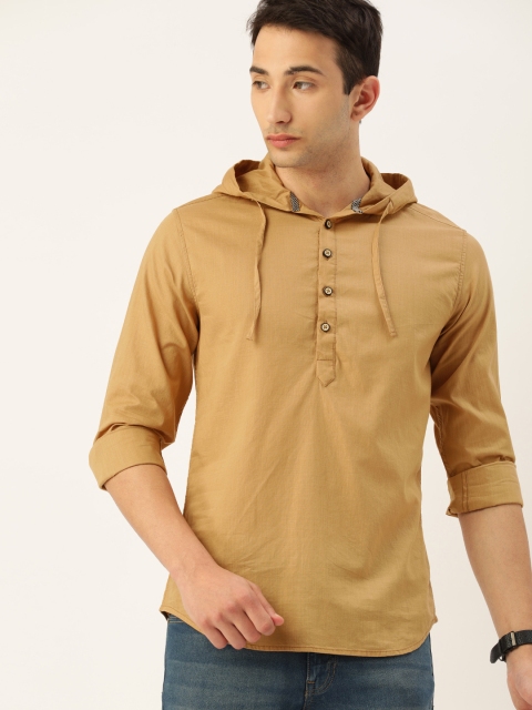 

The Indian Garage Co Men Khaki Slim Fit Solid Hooded Casual Shirt