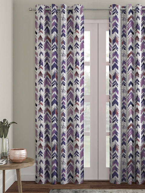 

HOUZZCODE Purple & White Printed Single Black Out Door Curtain