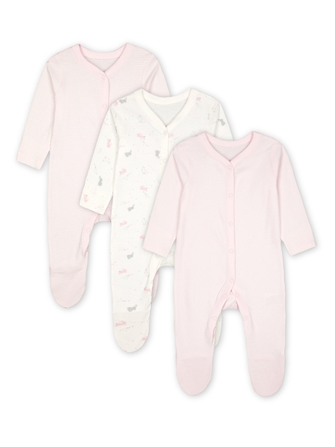 

mothercare Infant Girls Pack of 3 Pure Cotton Sleepsuits, Pink