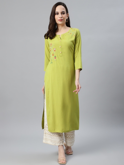 

Anubhutee Women Green & White Yoke Design Embroidered Kurta with Palazzos