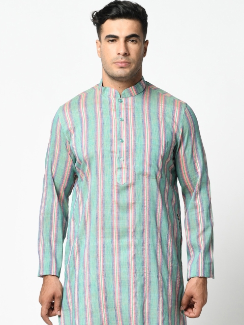 

LAMAAYA Men Green & Off-White Striped Kurta with Pyjamas