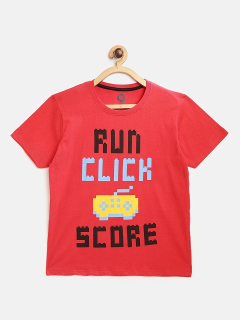 

YK Boys Red & Black Typography Print Cotton Round Neck T-shirt