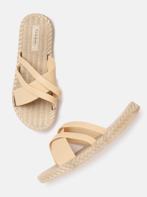 

Mast & Harbour Women Beige Solid Strappy Open Toe Flats