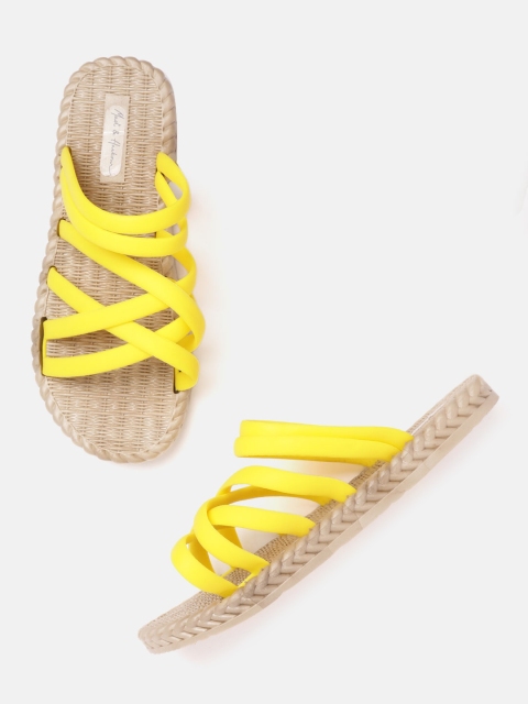 

Mast & Harbour Women Yellow Solid Strappy Open Toe Flats