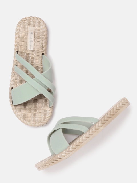 

Mast & Harbour Women Mint Green Solid Strappy Open Toe Flats