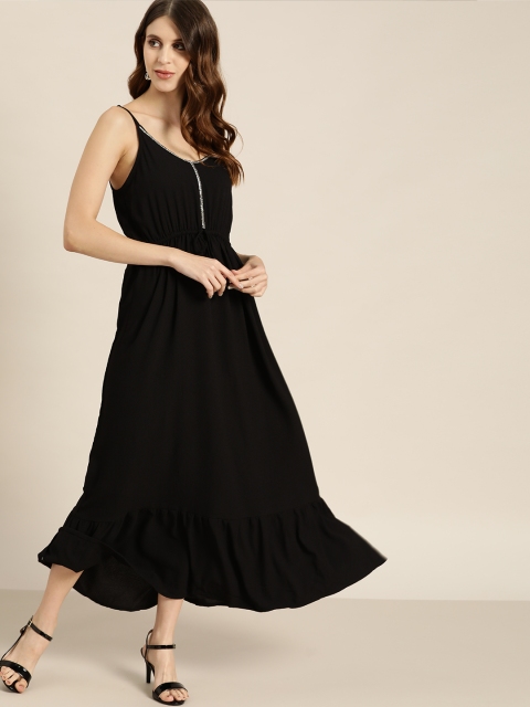 

all about you Black Solid A-Line Midi Dress