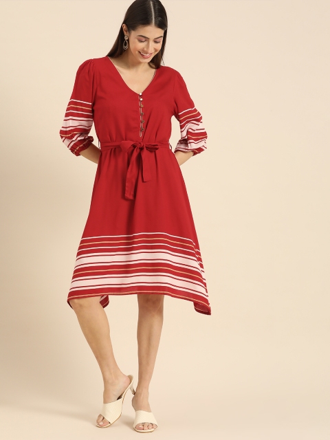 

all about you Red & White Striped A-Line Midi Dress
