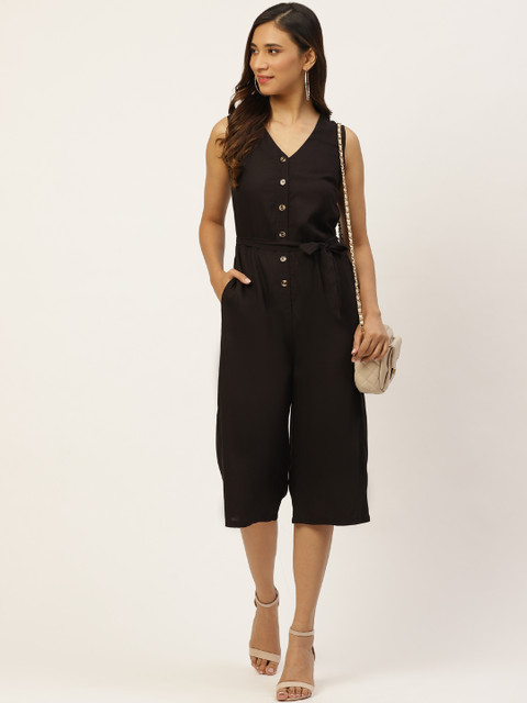 

all about you Black Solid Culotte Jumpsuit