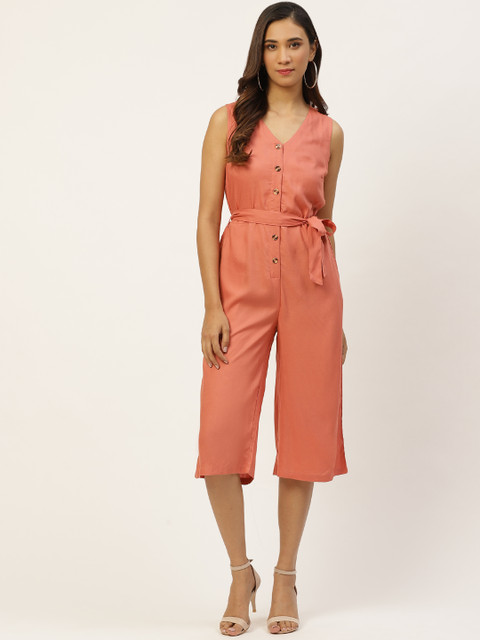 

all about you Coral Orange Solid Culotte Jumpsuit