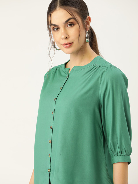 

all about you Women Sea Green Regular Fit Solid Casual Shirt