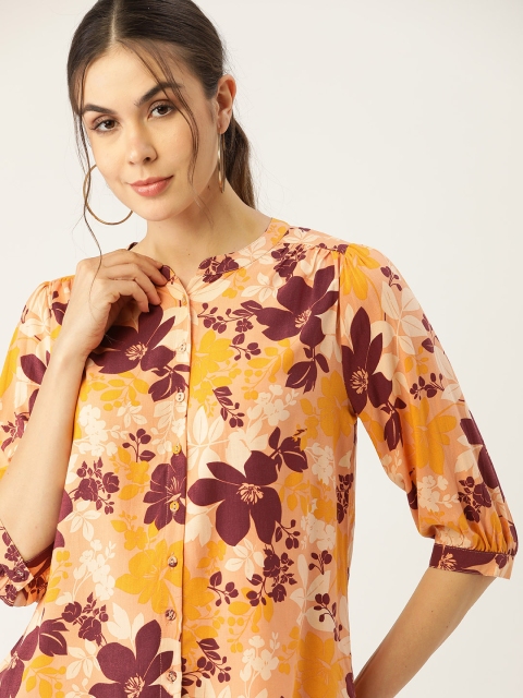 

all about you Women Mustard Yellow & Beige Floral Print Casual Shirt