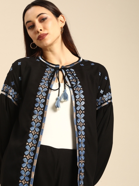 

all about you Women Black Tasselled Tie-Up Shrug