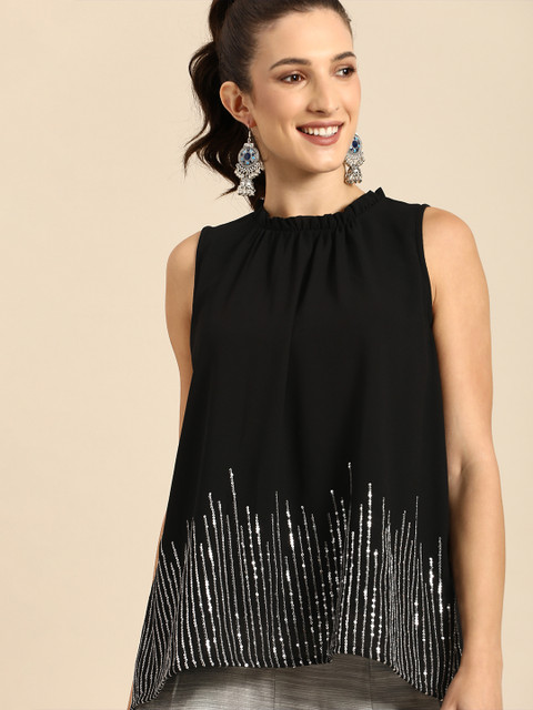 

all about you Black Embellished A-Line Top